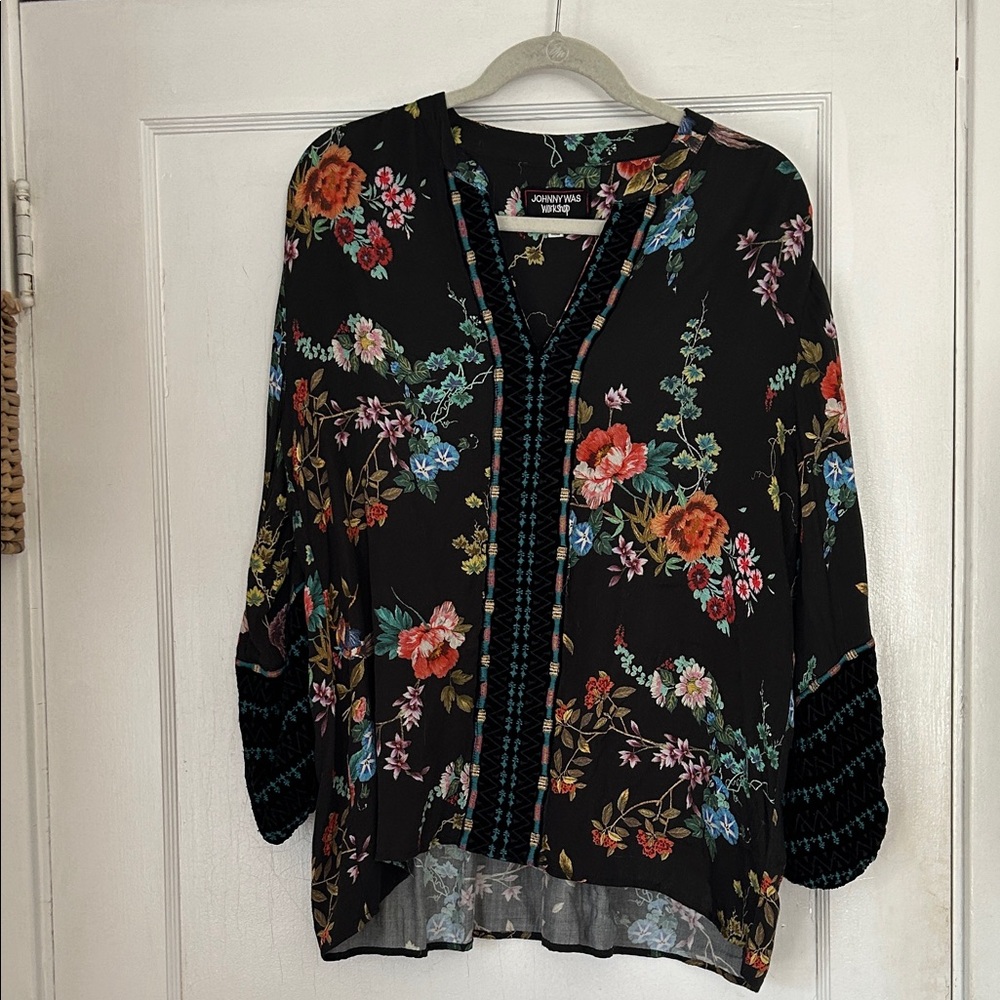 Johnny Was Black Floral Blouse